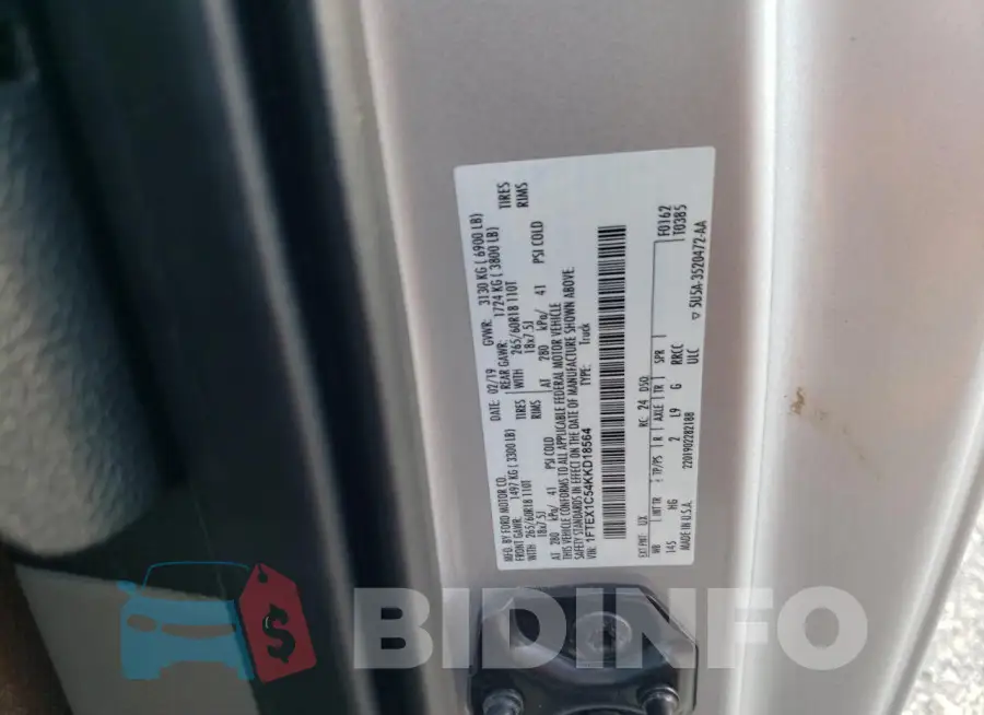 1FTEX1C54KKD18564 Photo# 13