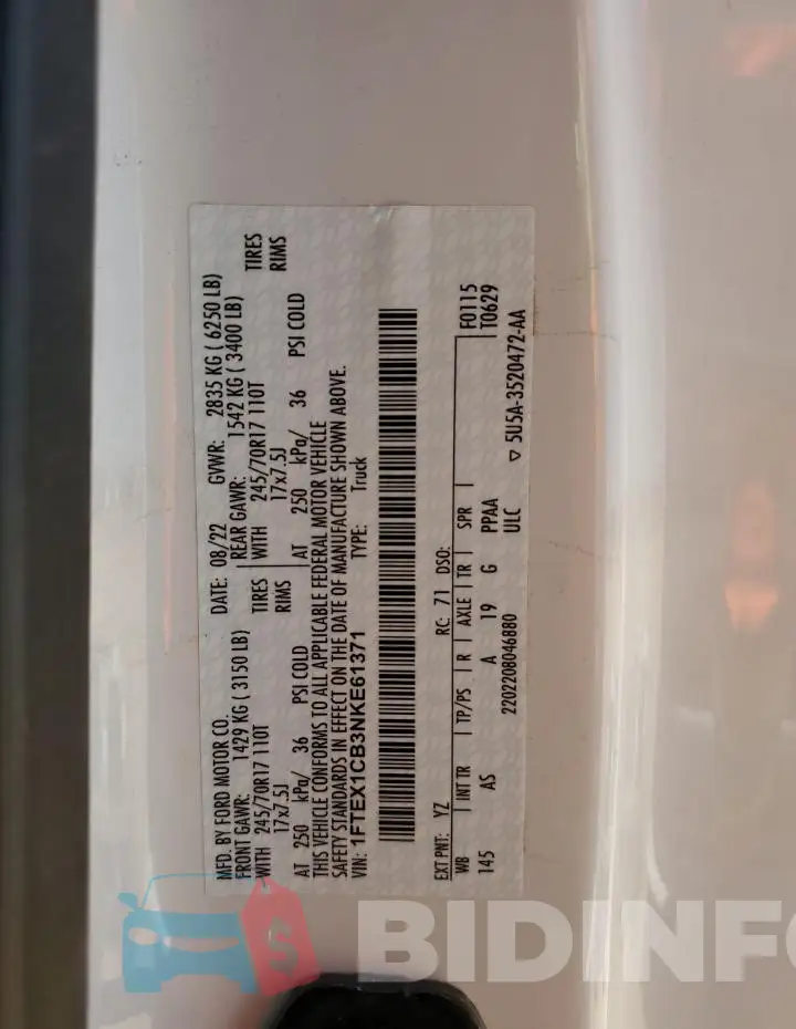 1FTEX1CB3NKE61371 Photo# 12
