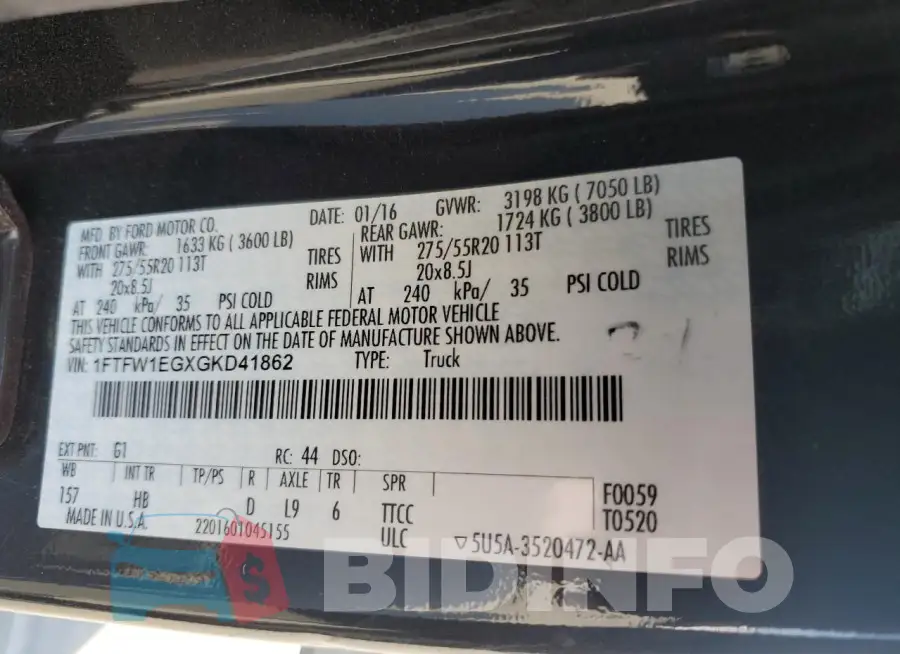 1FTFW1EGXGKD41862 Photo# 12