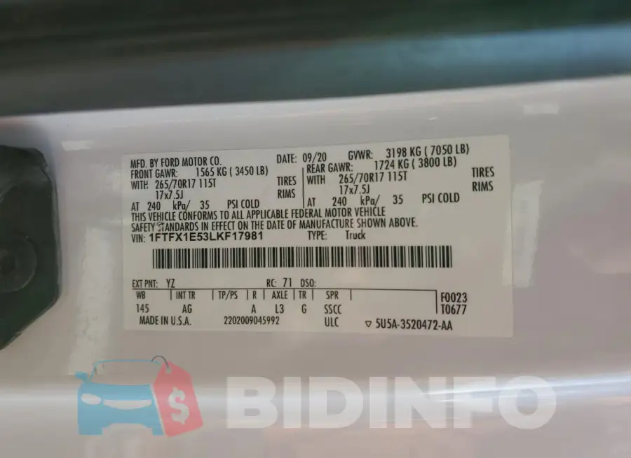 1FTFX1E53LKF17981 Photo# 12