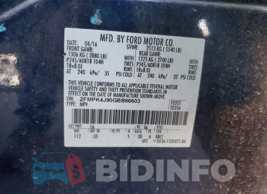 2FMPK4J90GBB66603 Photo# 13