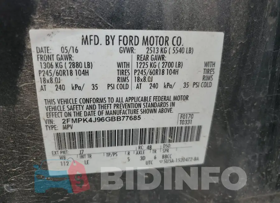 2FMPK4J96GBB77685 Photo# 13