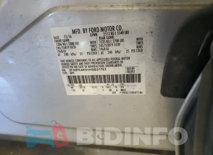 2FMPK4K91HBB31763 Photo# 14