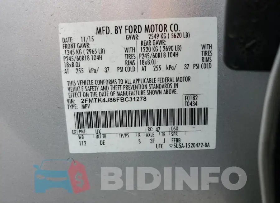 2FMTK4J86FBC31278 Photo# 14