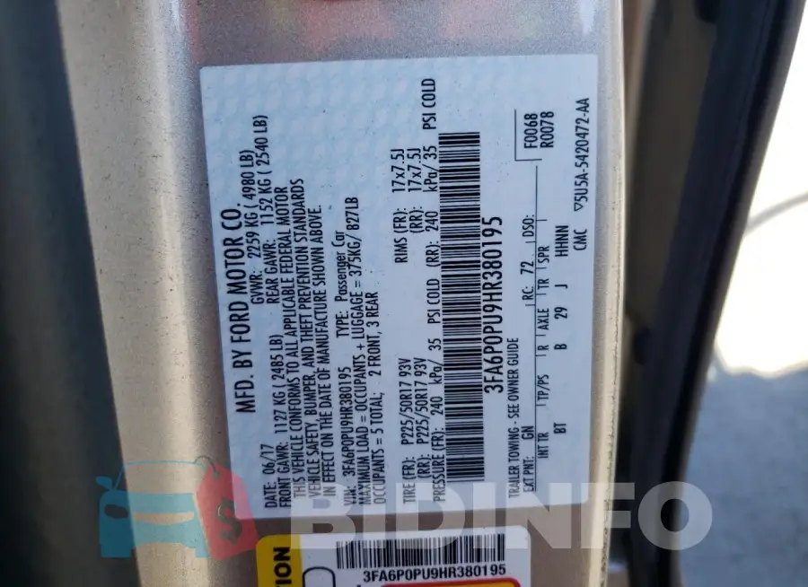 3FA6P0PU9HR380195 Photo# 13