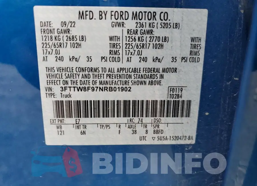 3FTTW8F97NRB01902 Photo# 12