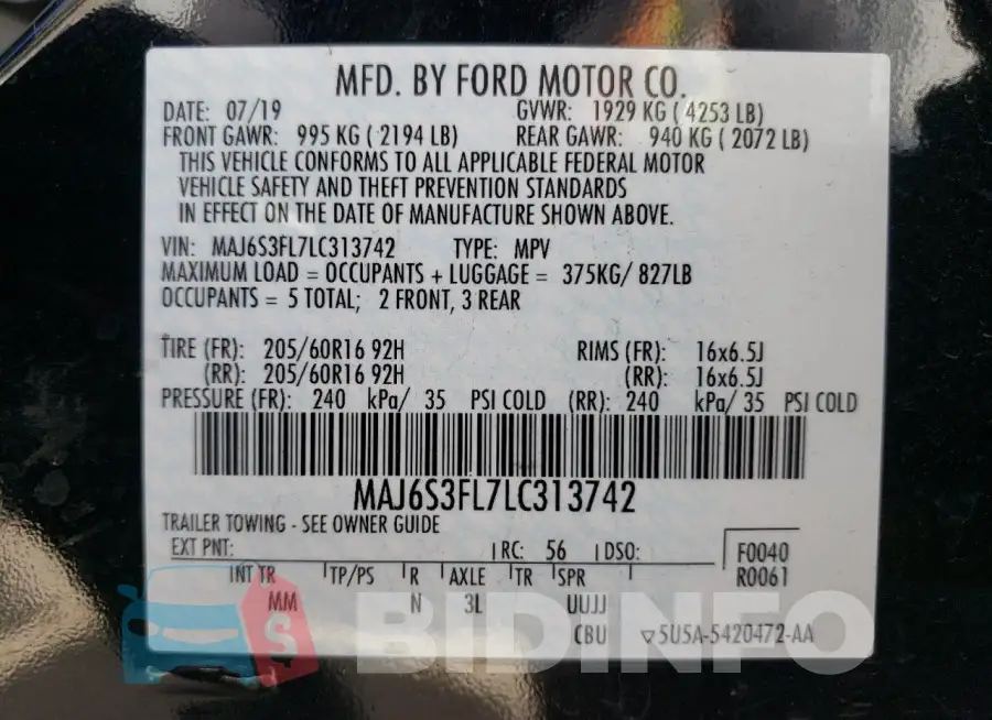 MAJ6S3FL7LC313742 Photo# 14