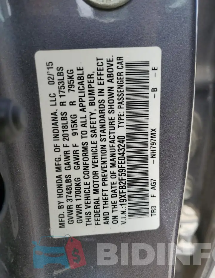 19XFB2F59FE043240 Photo# 12