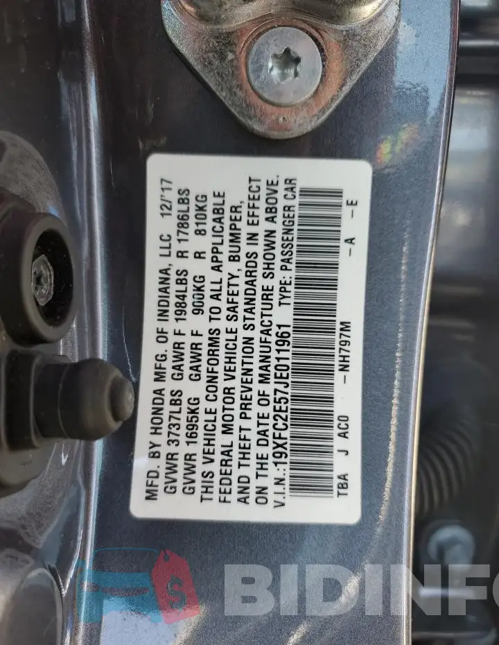 19XFC2E57JE011961 Photo# 12