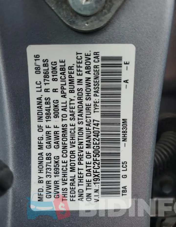 19XFC2F50GE240747 Photo# 12