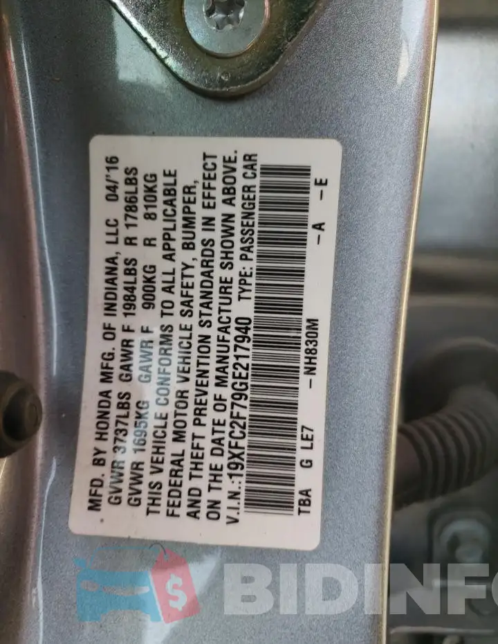 19XFC2F79GE217940 Photo# 13