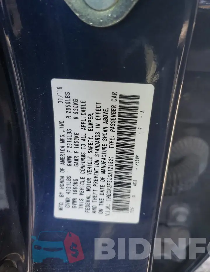 1HGCR2F50GA121621 Photo# 13