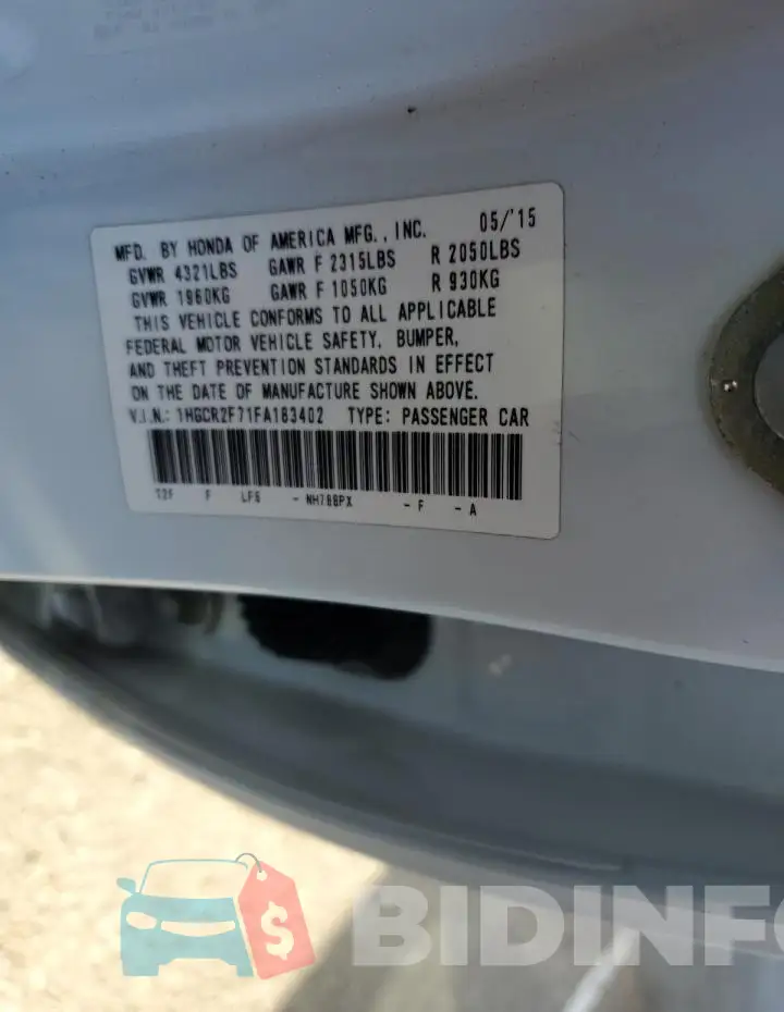 1HGCR2F71FA183402 Photo# 12