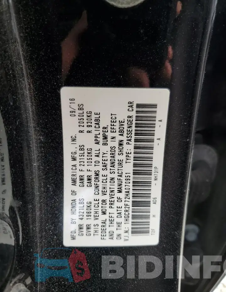 1HGCR2F72HA070951 Photo# 12