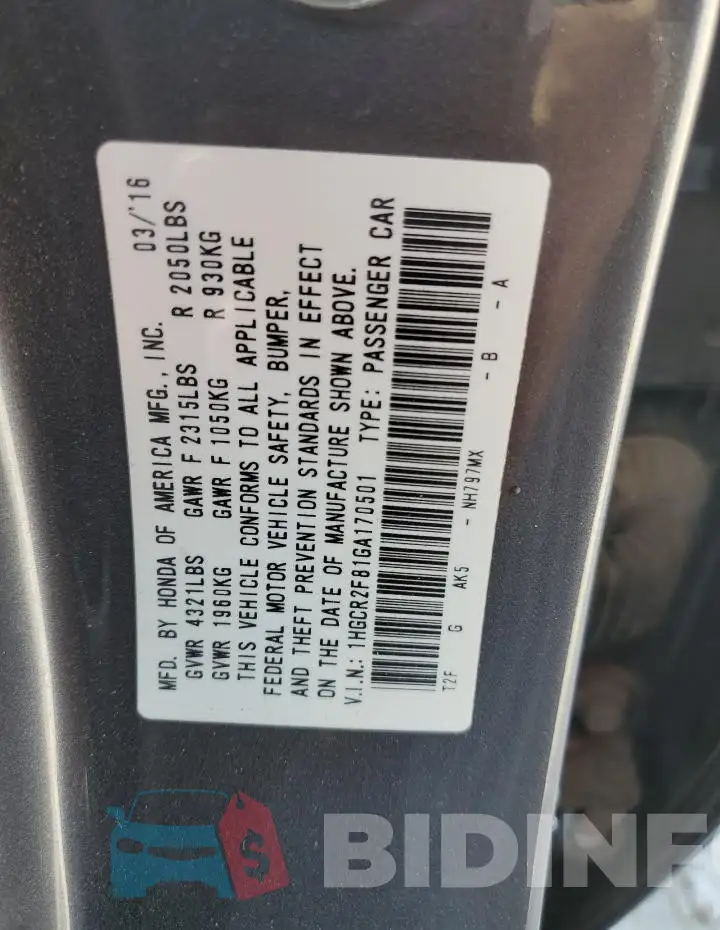 1HGCR2F81GA170501 Photo# 13