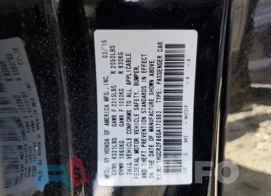 1HGCR2F86GA170963 Photo# 12