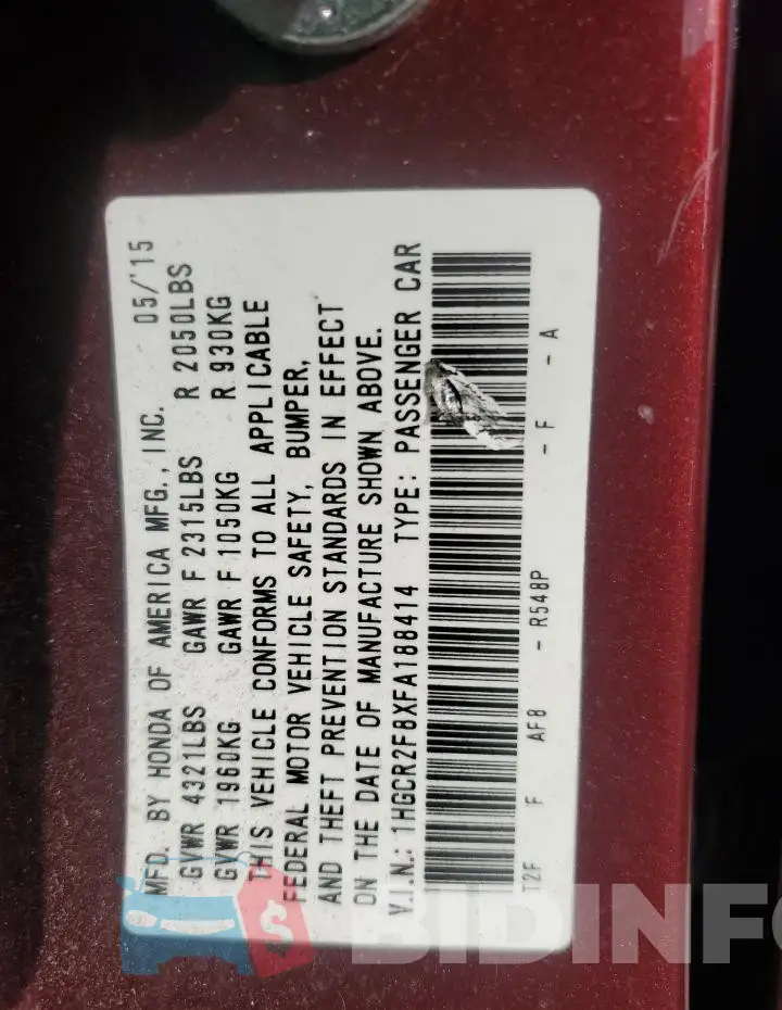 1HGCR2F8XFA188414 Photo# 13