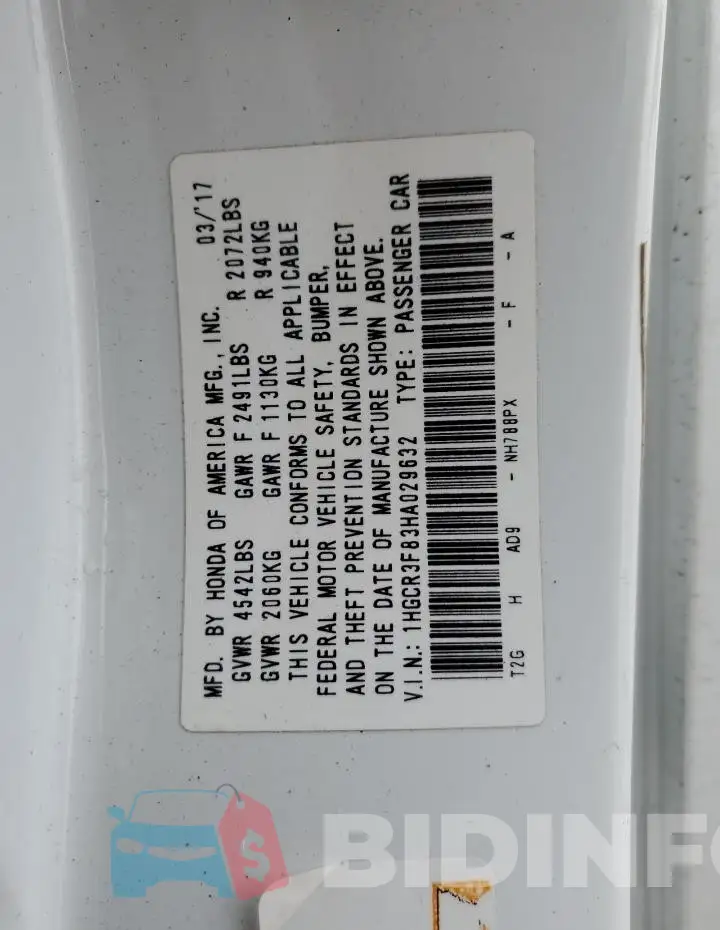 1HGCR3F83HA029632 Photo# 12