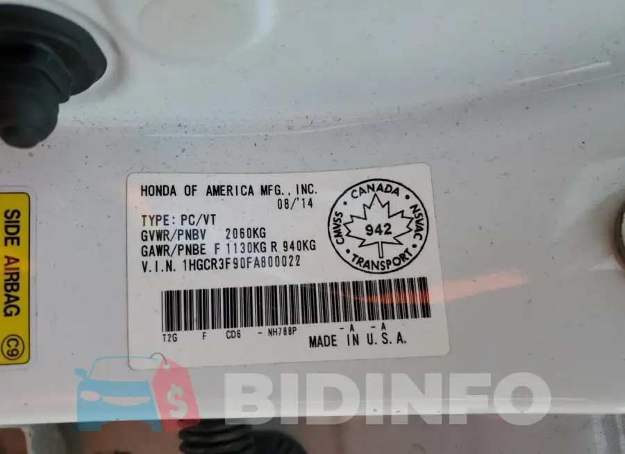 1HGCR3F90FA800022 Photo# 12