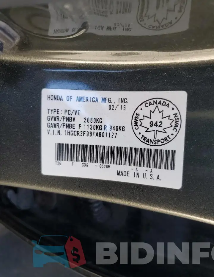 1HGCR3F98FA801127 Photo# 12