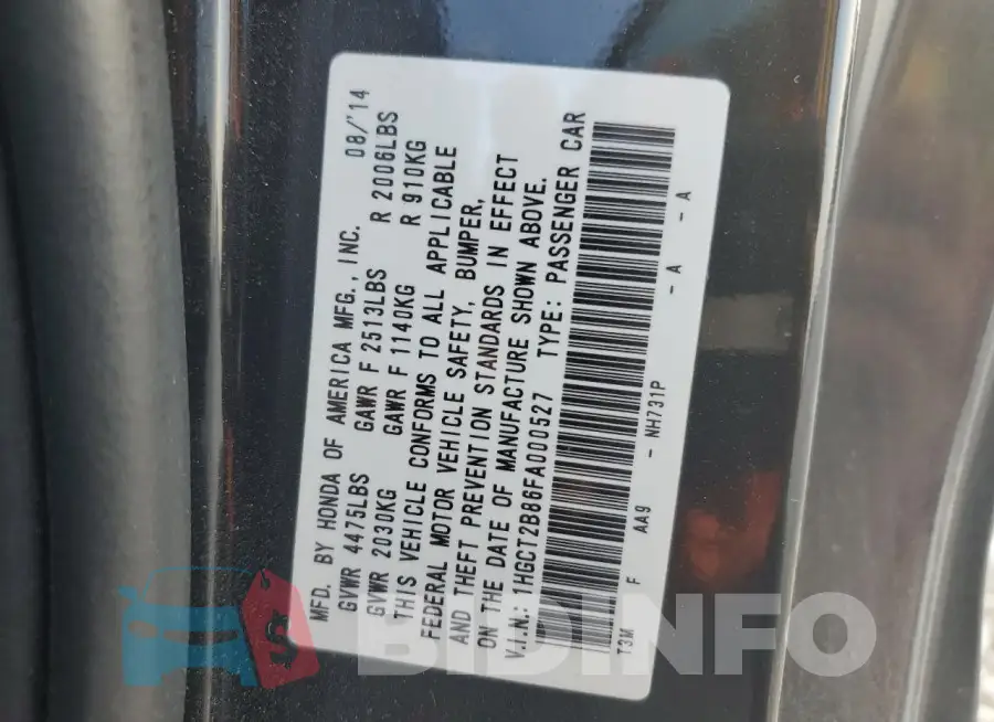 1HGCT2B86FA000527 Photo# 12