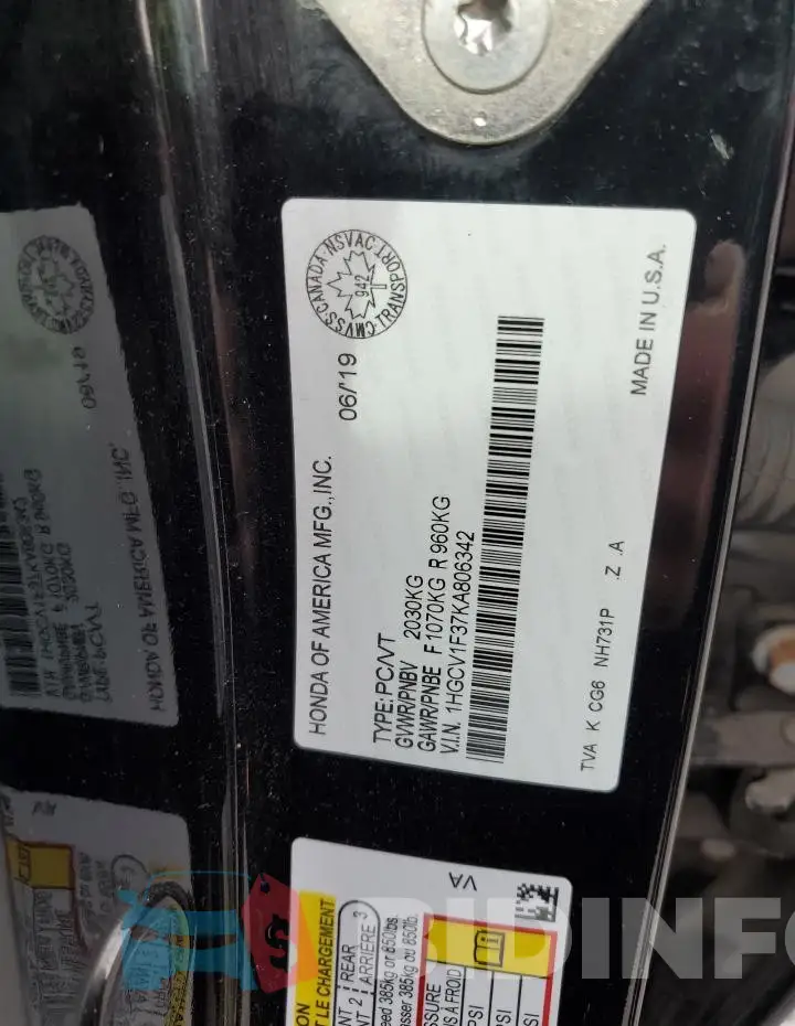 1HGCV1F37KA806342 Photo# 13