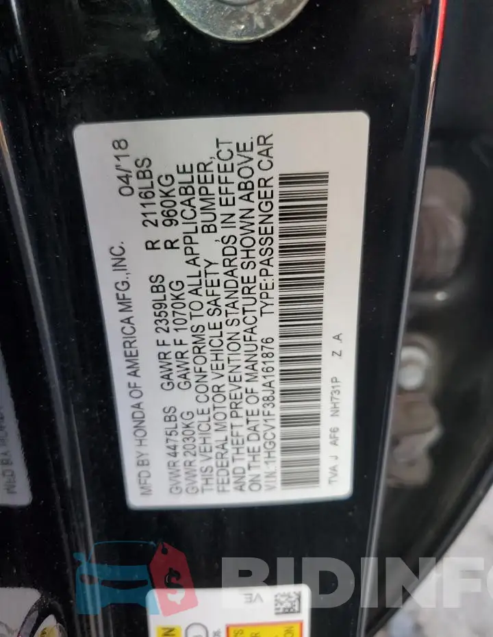 1HGCV1F38JA161876 Photo# 12