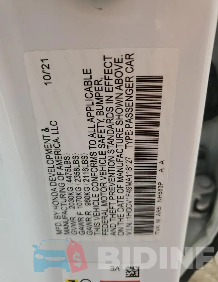 1HGCV1F49MA118127 Photo# 12