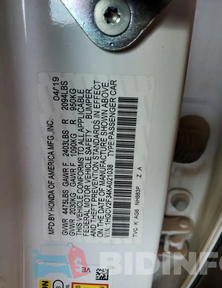 1HGCV2F34KA021038 Photo# 13