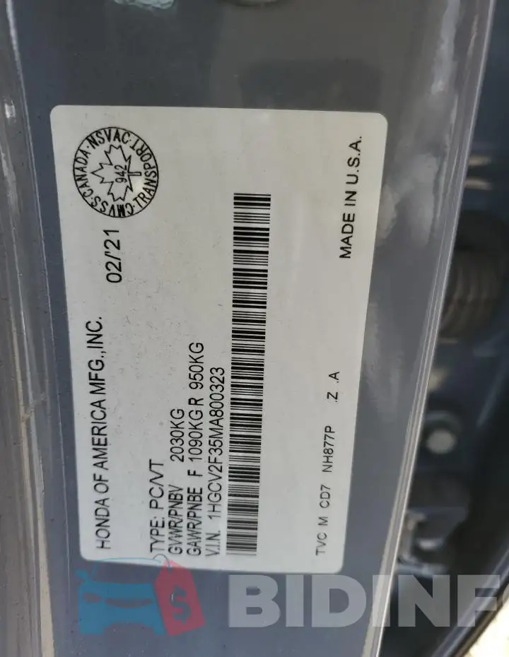 1HGCV2F35MA800323 Photo# 12