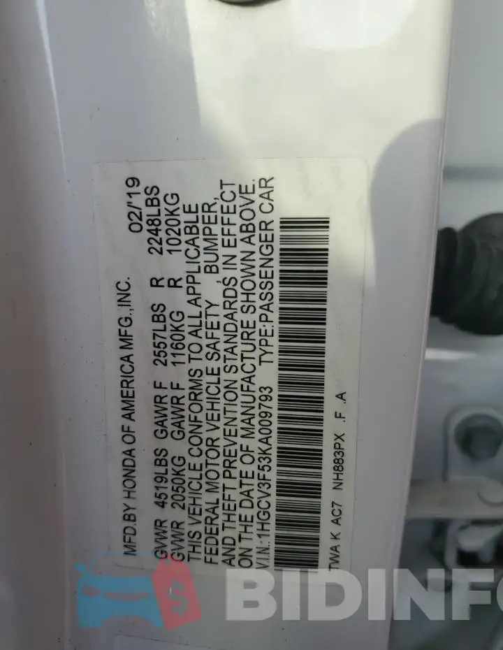 1HGCV3F53KA009793 Photo# 12