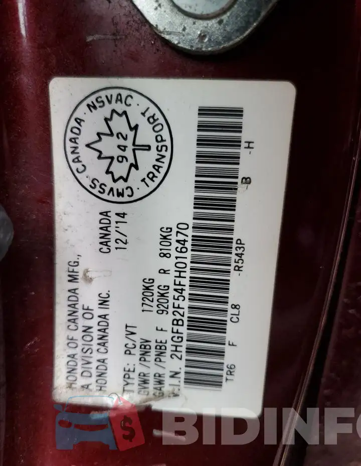 2HGFB2F54FH016470 Photo# 13