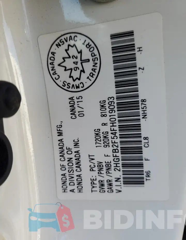 2HGFB2F54FH019093 Photo# 12