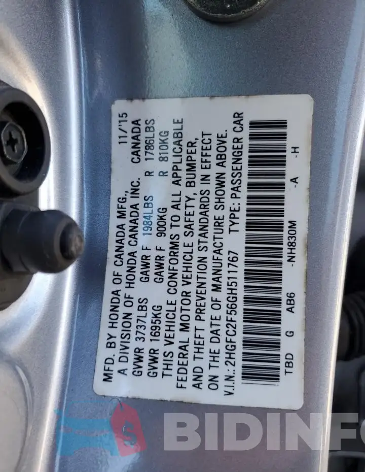 2HGFC2F56GH511767 Photo# 12