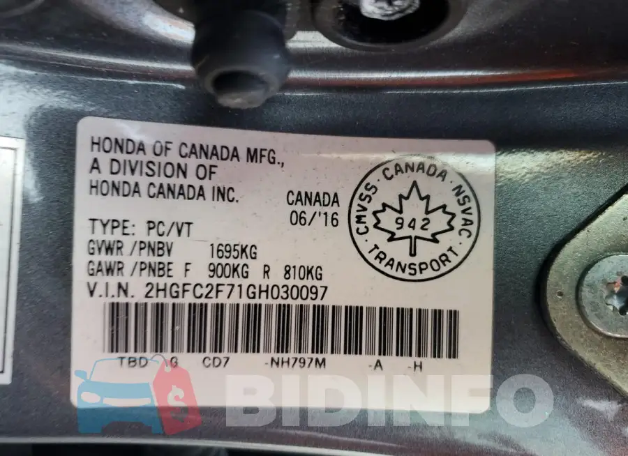2HGFC2F71GH030097 Photo# 12