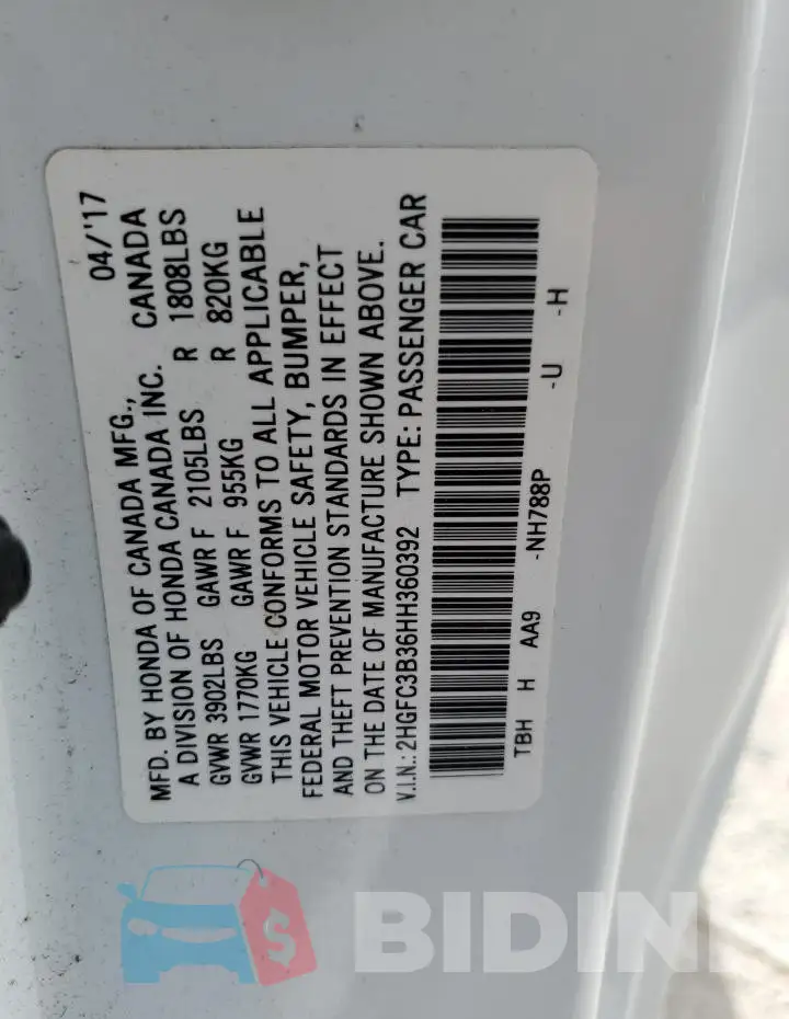 2HGFC3B36HH360392 Photo# 12