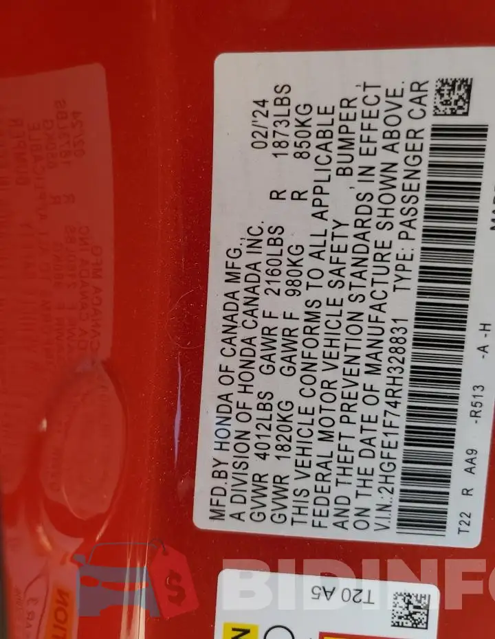 2HGFE1F74RH328831 Photo# 12