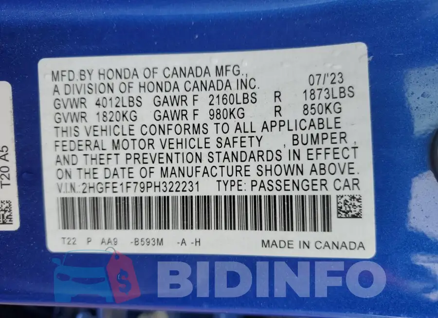 2HGFE1F79PH322231 Photo# 12