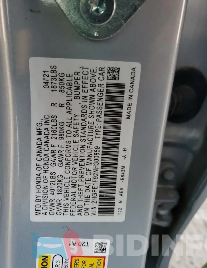 2HGFE1F92NH300859 Photo# 12