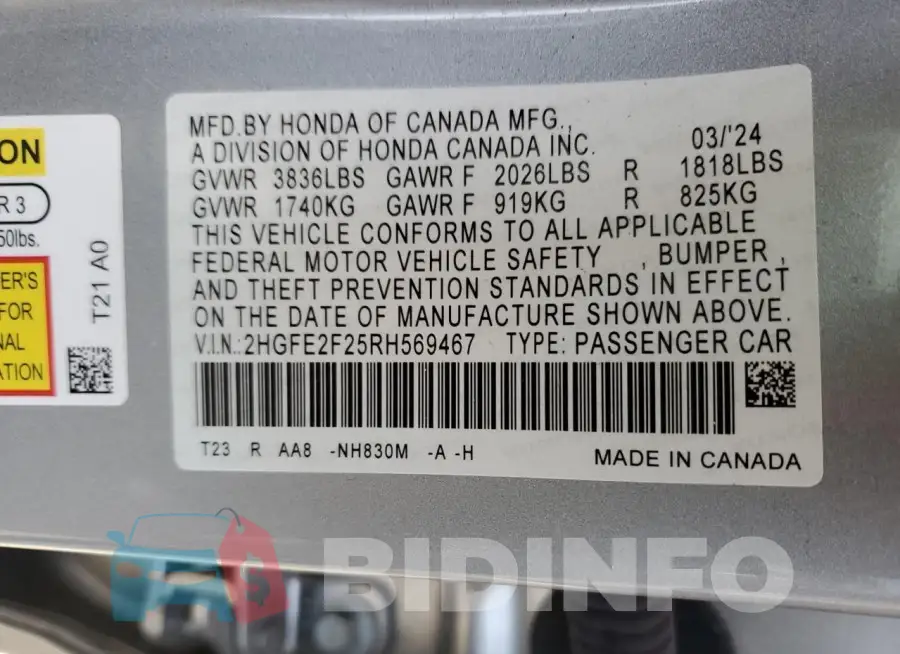 2HGFE2F25RH569467 Photo# 12