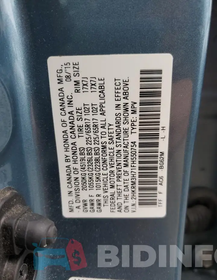 2HKRM3H71FH550754 Photo# 13
