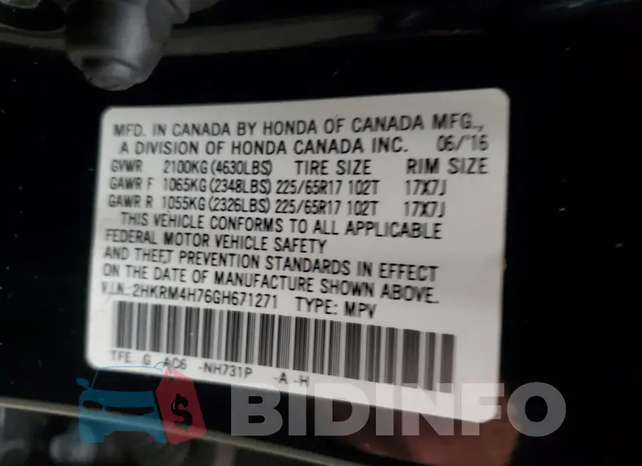 2HKRM4H76GH671271 Photo# 13
