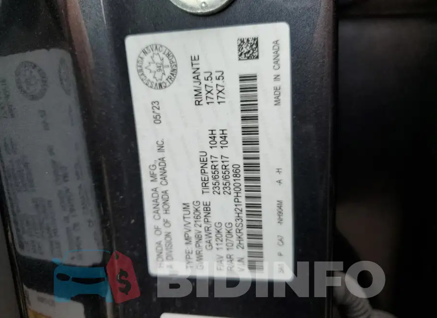 2HKRS3H21PH001860 Photo# 14