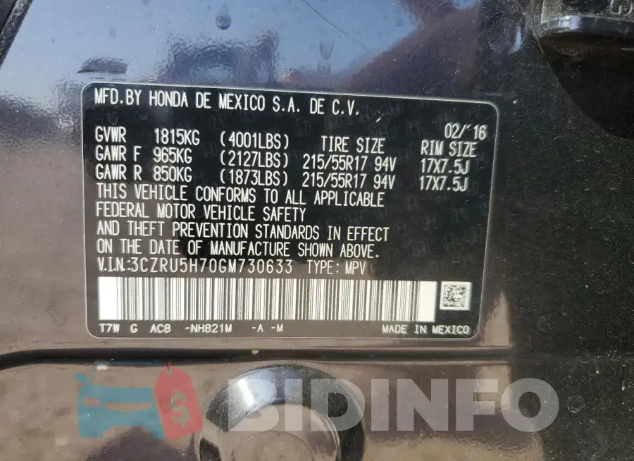 3CZRU5H70GM730633 Photo# 13