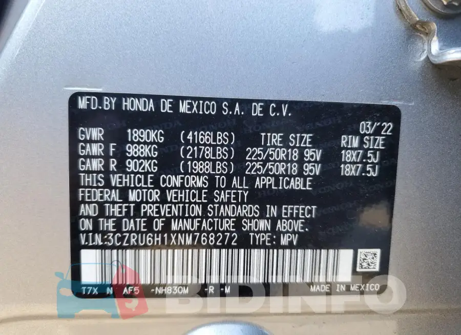 3CZRU6H1XNM768272 Photo# 12