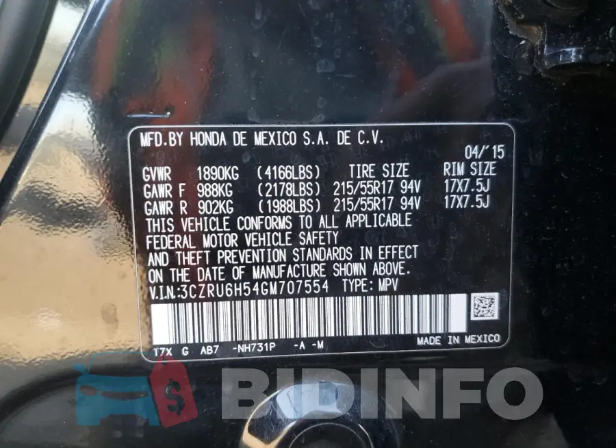 3CZRU6H54GM707554 Photo# 13