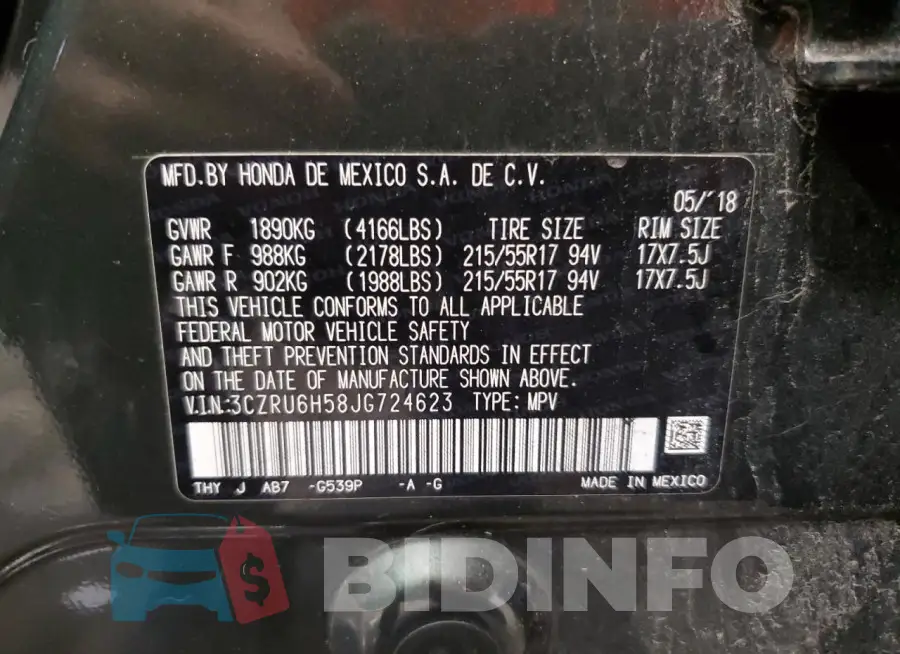 3CZRU6H58JG724623 Photo# 14