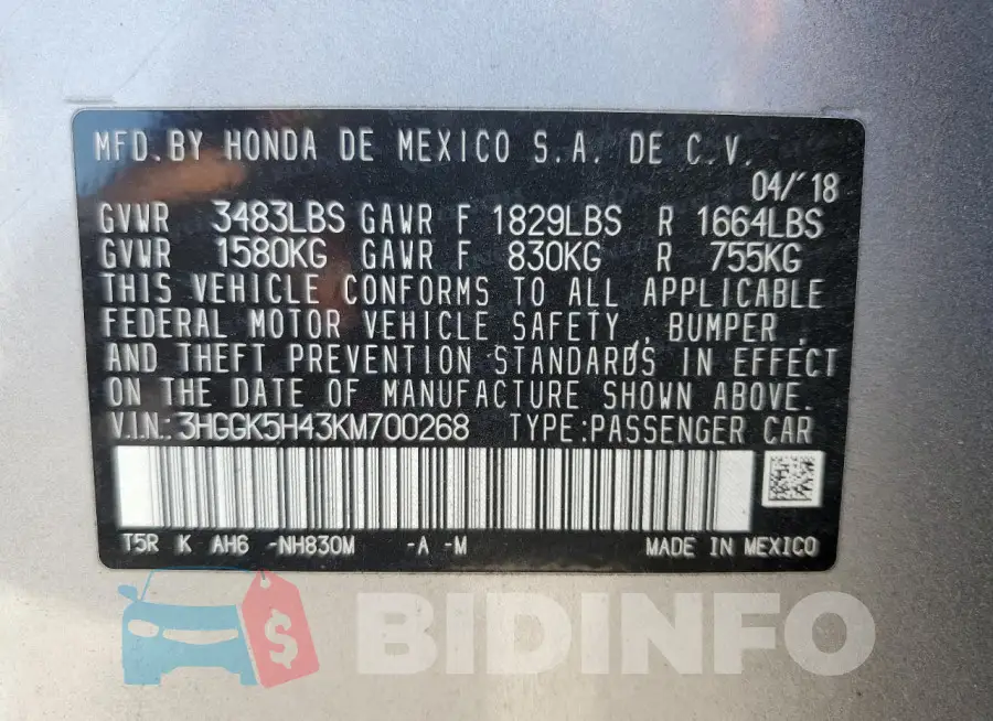 3HGGK5H43KM700268 Photo# 12