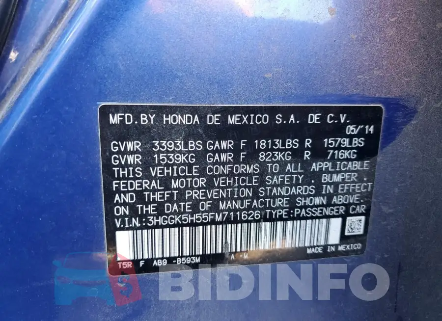 3HGGK5H55FM711626 Photo# 13