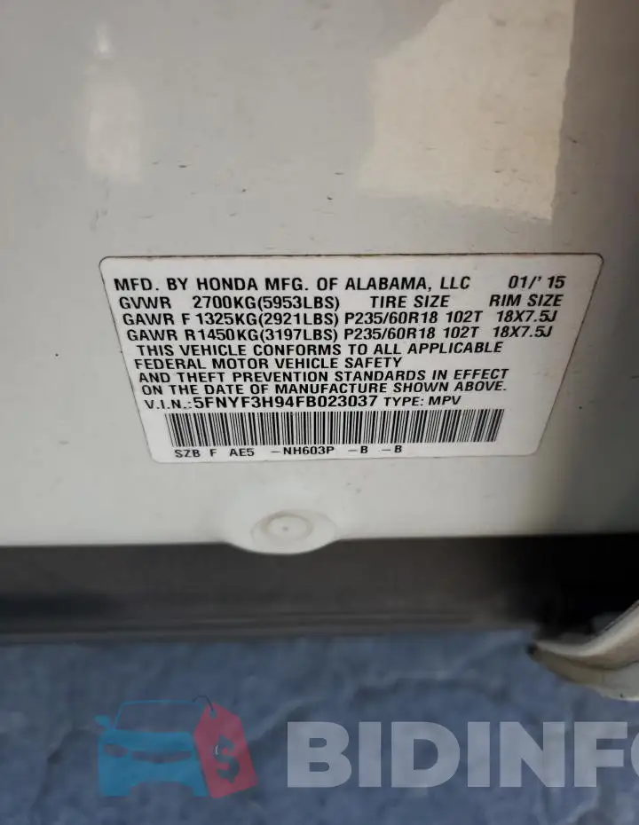 5FNYF3H94FB023037 Photo# 13